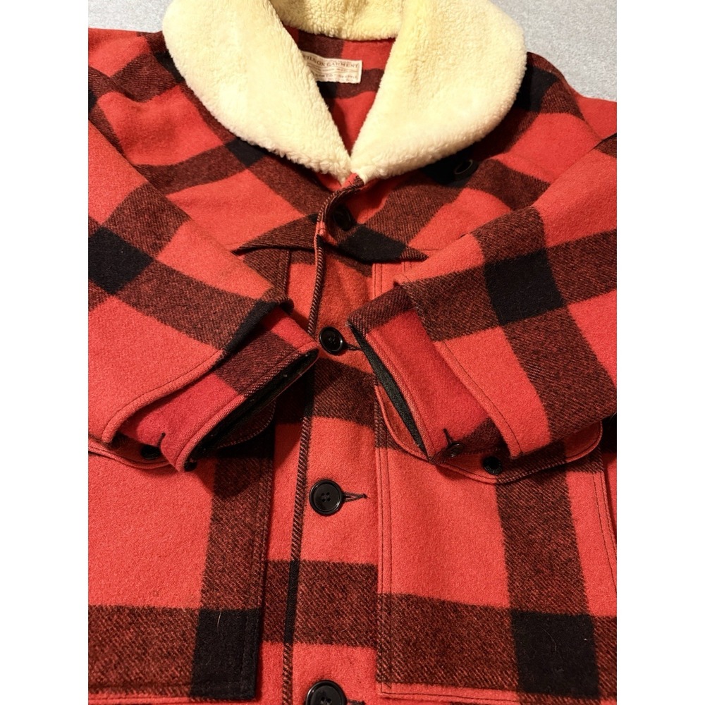 VTG CC Filson Mackinaw Wool Packer Coat Men's 48 Red Buffalo Plaid Shearling USA - Picture 11 of 16